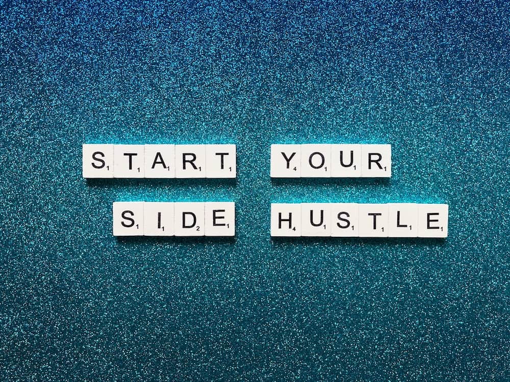 Start your side hustle on white block letters