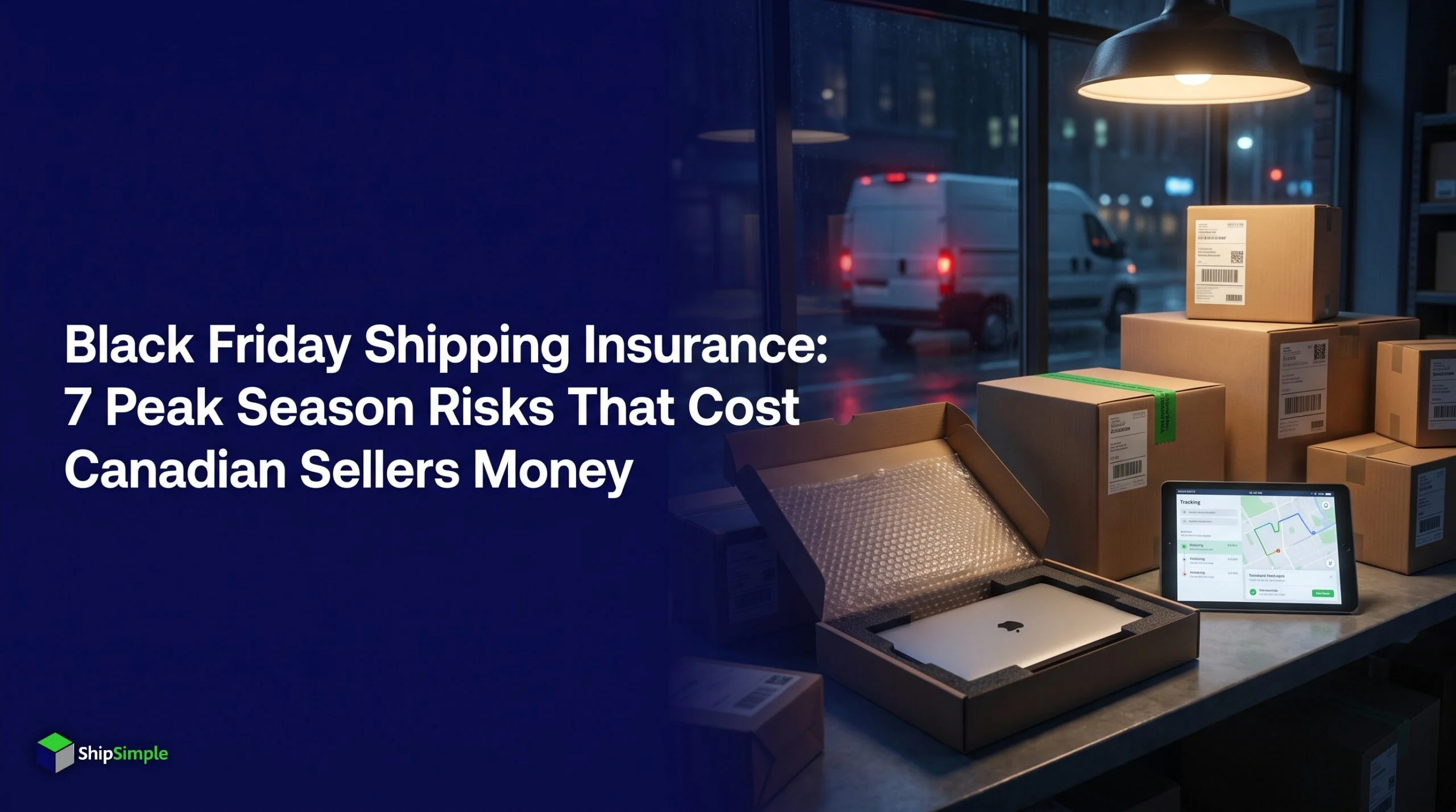 Securing shipping insurance for Black Friday to protect sealed high-value parcels on a Canadian dispatch bench during peak season